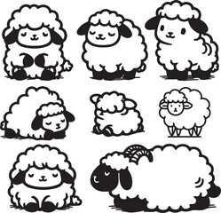 set of sheep silhouette vector illustration 