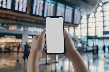 smartphone mockup with white screen in the airport as the background