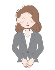 お辞儀をするスーツ姿の女性　上半身