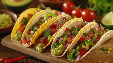 Tasty Mexican dishes guacamole tacos tortillas and spicy chilies