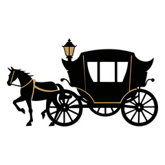 Fototapeta premium vintage carriage silhouette, vintage carriage, horse carriage illustration, carriage with horse, horse carriage, horse and carriage, vector illustration, carriage silhouette logo design isolated 