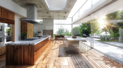 Modern Kitchen with Open Design and Wooden Elements