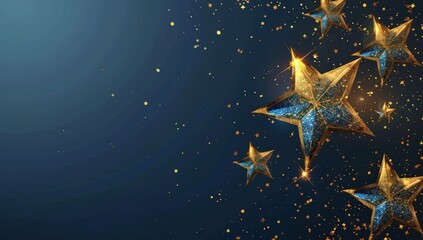 A star is surrounded by a blue background with gold stars