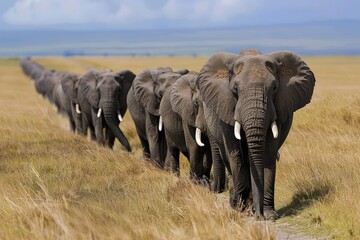 elephant herd walking savannah