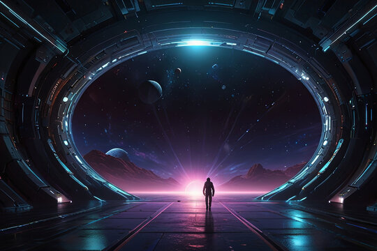  Concepto futurista de universo y pantalla.
