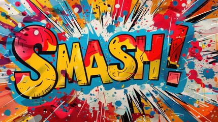 Vibrant Comic Style Pop Art Explosion with 'SMASH!' Text