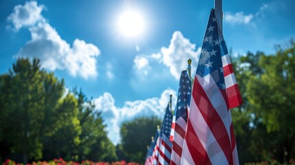 American Flags Waving in the Summer Sun