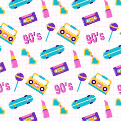 Cute trendy 90s retro era nostalgic pattern seamless background 