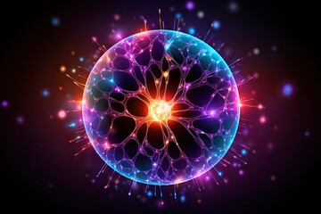 Obraz premium Create a captivating connectome representation: a vibrant, glowing orb or geometric structure as the central focus, radiating energy to symbolize the brain's importance. Draw glowing paths connecting 