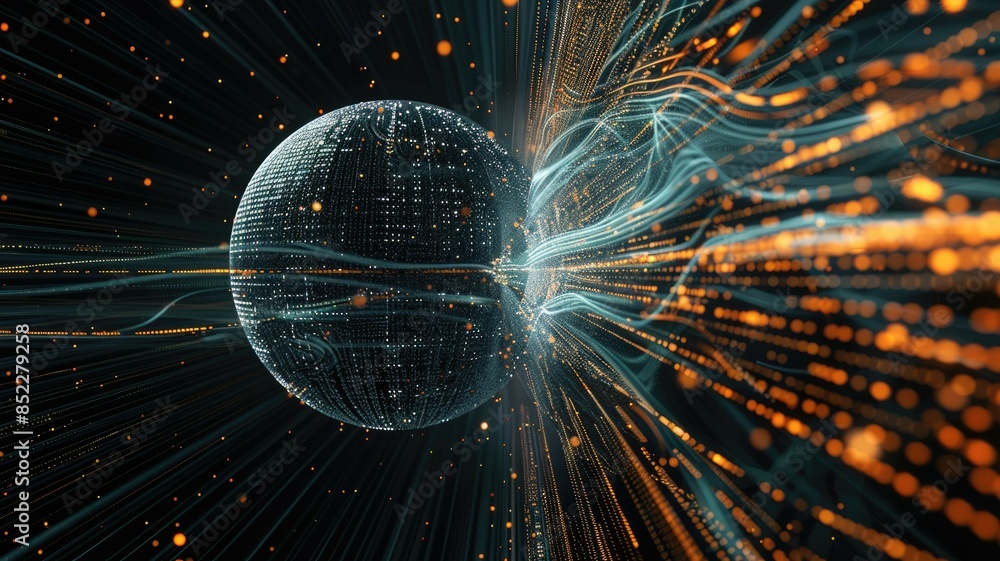 Poster dynamic digital representation of data flow with intricate connections and glowing colors, visually 