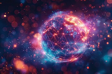 Obraz premium Create a captivating connectome representation: a vibrant, glowing orb or geometric structure as the central focus, radiating energy to symbolize the brain's importance. Draw glowing paths connecting 