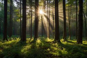 Obraz premium Forest glade with sunlight