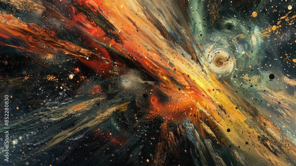 Poster abstract art of cosmic scene with planets and colorful swirl. digital artwork of abstract design of 