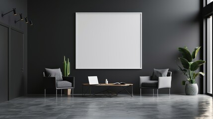 Minimalist Living Room with White Frame and Black Furniture