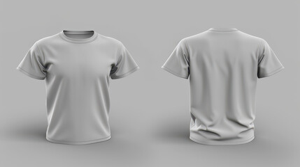Realistic grey male tshirt mockup set displaying front and back views, ideal for showcasing fashion apparel designs.