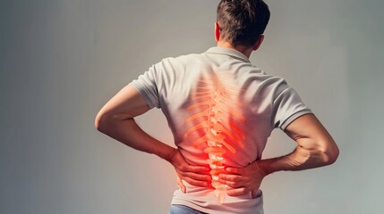 Obraz premium Back Pain - A real-life image of a man holding his lower back in pain