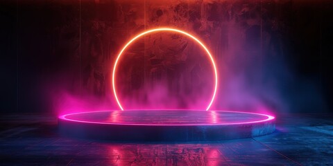 Obraz premium Neon Circle Glow on a Dark Stage