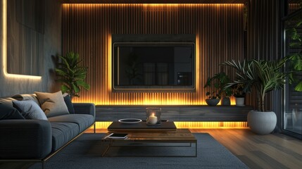 Modern Living Room with Warm Lighting