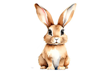 Obraz premium A delightful watercolor illustration of an adorable bunny sitting upright, showcasing its expressive eyes and charming features. 