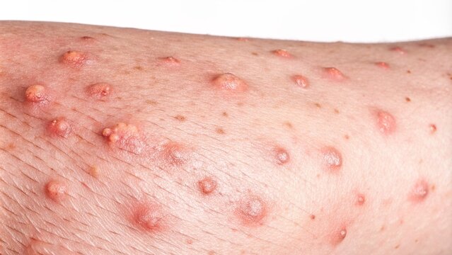 Close-Up View of Scabies Skin Infection on Human Body, Dermatology Disease Concept
