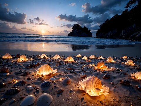 Beach snd Glowing shells