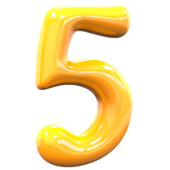 5 Number Yellow Color 3D Rendering