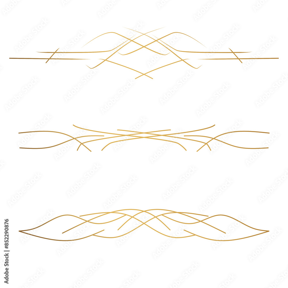 Poster abstract gold borders line decoration element png file transparent background, banner element lines 