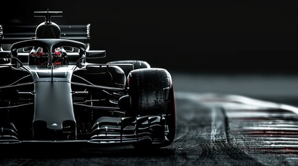 A detailed image showcasing a racing car emphasizing the aerodynamic design and intricate details