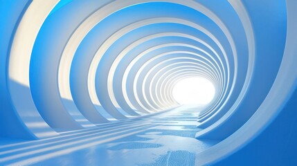 Fototapeta premium 3D rendering of a modern, blue-toned tunnel with circular patterns, evoking a sense of futurism and innovation