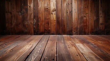 wooden plank floor meets a wooden plank wall, creating a natural and rustic background