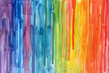 Watercolor painting, drips in the background, rainbow colors.