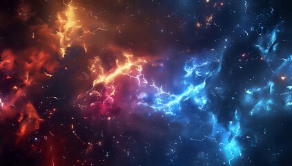 Naklejka premium Colorful Nebula with Lightning Storm