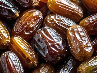 dates close up. date palm background. Date palm on a traditional craftsman market.Horizontal image.