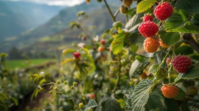 Andean raspberry plant known as mora de Castilla in blooming season