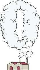 Zero number shape made of smoke, clouds and steam emit from factory, Net Zero carbon emission concept line illustration of global warming awareness for environment friendly business and investment.