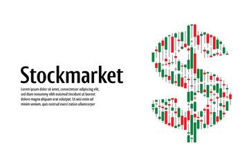 Candlesticks stock market chart as a $ dollar symbol, business and investment illustration on white background with copy space. Elements for website, mobile application and presentation.