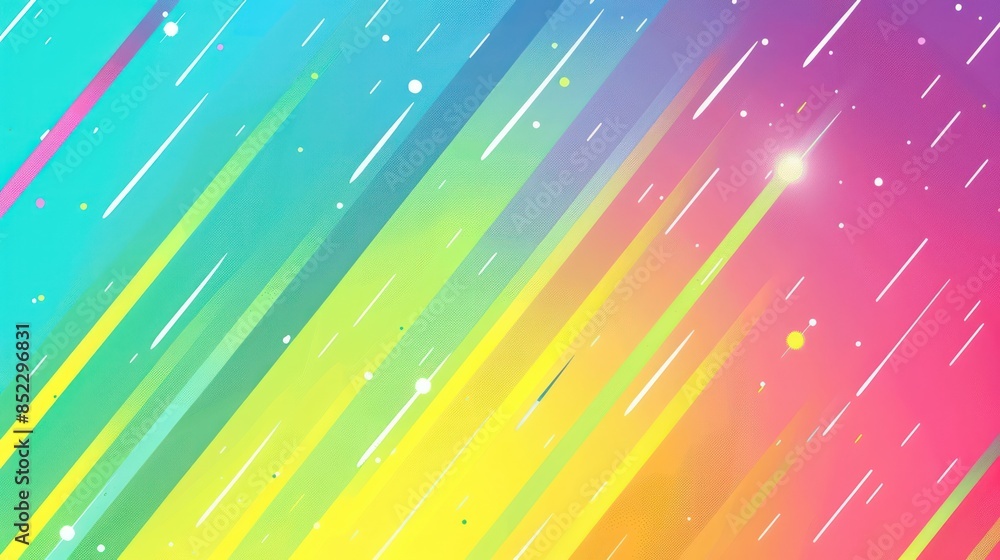Poster vibrant background with diagonal multicolored lines and speckles, creating an energetic and joyful a