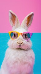 Cool bunny with sunglasses on colorful background