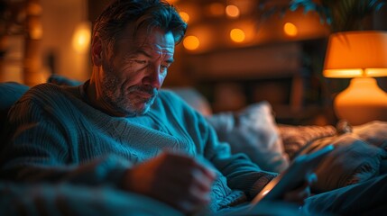Obraz premium Advanced At-Home Health Monitoring for a 60-Year-Old Male | Realistic Home Setting with Health Device