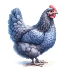 A Sapphire Gem hen in watercolor illustration style.