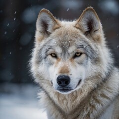 Fototapeta premium wolf in snow and portrait