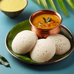 South indian food idli sambhar and coconut chutney