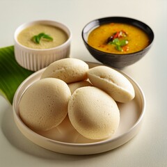 South indian food idli sambhar and coconut chutney