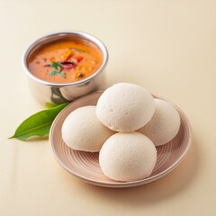 South indian food idli sambhar and coconut chutney