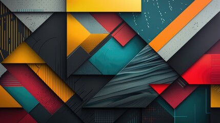 Contemporary geometric designs with vibrant colors and textured decorative elements