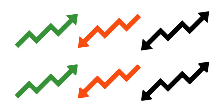 set of arrow graphic icons. increase and decrease symbols. simple design isolated on white background