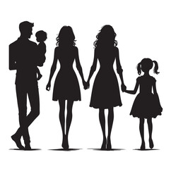 family four persons parents and two children silhouette vector illustration