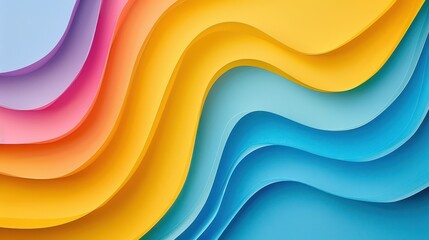 A vibrant, multicolored abstract image featuring flowing wavy patterns in shades of blue, yellow, and violet, suggesting movement and fluidity