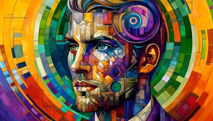 Obraz premium A vibrant and detailed portrait in a modernist, abstract style.