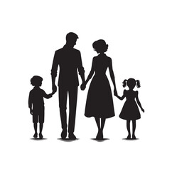 family four persons parents and two children silhouette vector illustration